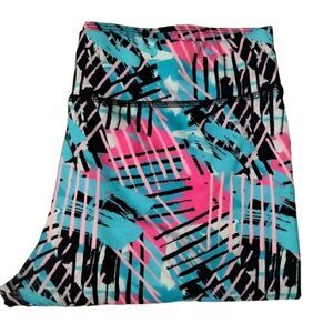 Athletic Works Girls Leggings Size XL 14-16 Black Pink & Blue Inseam 23"